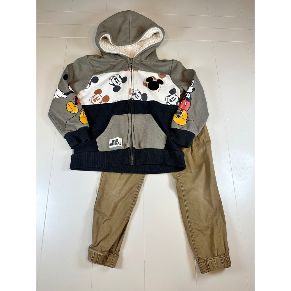 Disney Mickey Mouse Hoodie & Cat & Jack Jogger Set Boys 4T 5 Gray Khaki Disney